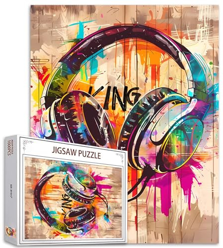 Tucocoo Kopfhörer Banksy Puzzles für Erwachsene, 1000 Teile, lustiges Graffiti-Headset, Musikkunst-Puzzle, bunte DIY-Puzzles für Heimdekoration, Geschenke, Familienpuzzle, perfekt für Spieleabende