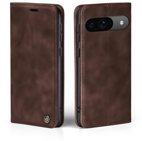 LBH Handyhülle für Google Pixel 9/9 Pro in Dunkelbraun mit Karten- und Geldfach Smartphone Hülle mit Standfunktion Flip Case Schutzhülle Magnetverschluss Vintage