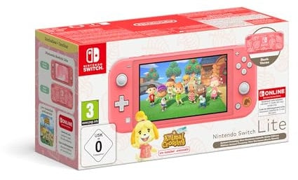 Nintendo Console Switch Lite Animal Crossing: New Horizons Isabelle Aloha édition (corail) avec jeu préinstallé et abonnement 12 mois Switch Online