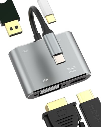 Adattatore USB C a HDMI VGA Multiporta(4 in 1)per Apple iphone16 15 tipo C Porta Hub USB OTG 3.0 Type C Ricarica cavo per iPad AV Monitor Convertitore compatibile per Samsung MacBook Tablet Adattatori