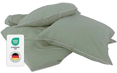 jilda-tex Luxus Premium-Bettwäsche aus Eukalyptus 100% Lyocell Tencel™ Piping Zertifiziert besonders nachhaltig (Salbeigrün, 2 TLG. 135x200cm / 80x80cm)