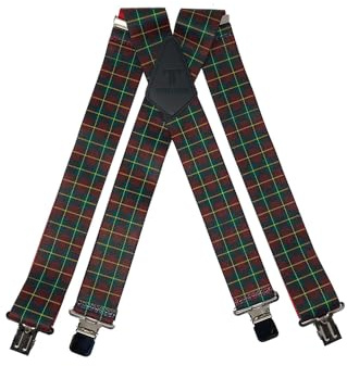 Tomahawk Heavy Duty Braces, Adjustable, Unisex Suspenders, Strong Clasp (Tarten Plaid Red)