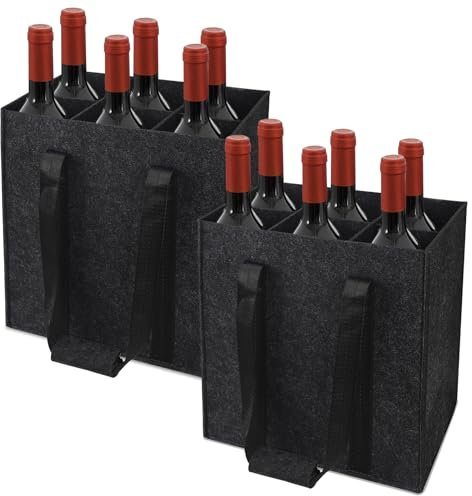 Lauviomify Sac à Bouteilles pour 6 Bouteilles,2 Paquets Sac à Bouteilles,Sac à Vin avec Poignée, Sac de Rangement Réutilisable Porte Bouteille pour Vin et Champagne, 27cm x 18cm x 27cm - Noir