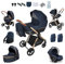 Prokoke Kinderwagen 4 in 1, Kinderwagen Set Einem Klick Faltbar, Kombikinderwagen 4 in 1 mit Umkehrbarem Zwei-Wege-Schub, Buggy Rahmen Aluminiumlegierung Baby Kleinkind Neugeborene (H2 Blue)