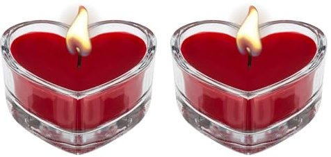 AKH® Lot de 2 grandes bougies en forme de cœur dans un pot en verre | Bougies romantiques pour la Saint-Valentin, idéales pour les mariages, la décoration d'intérieur et les occasions spéciales |