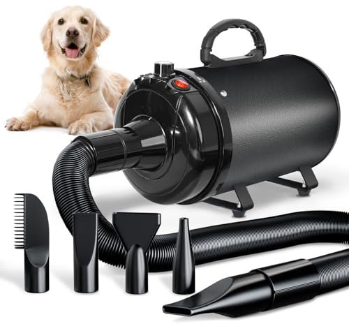 TRIGRAND Dog Hair Dryer Blaster Low Noise 3000W Pet Grooming Hair Dryer Temperature Heater with 4 Different Nozzles