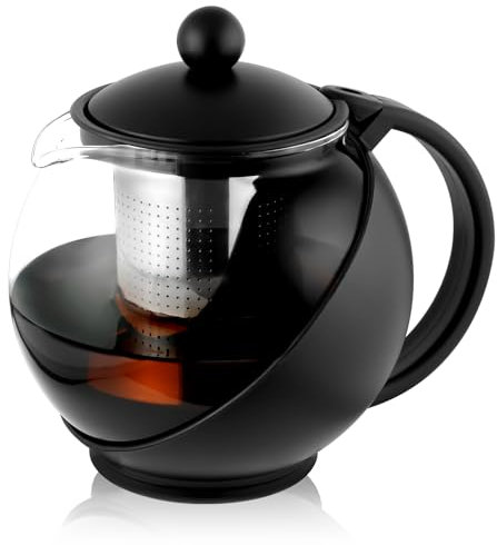 HOTUT Clear Glass Teapot with Infuser,750ml Everyday Round Tea Pot,Heat Resistant Glass Teapot,Glass Strainer Teapot,Round Shape Infuser Tea Pot,Everyday Tea Pot for Loose Leaf Tea,Herbal Tea,Coffee