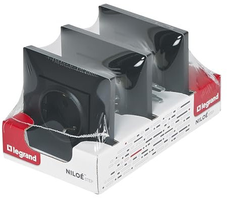 LEGRAND Pack 3 enchufes 2P+T 16A monobloc para instalación empotrada, Gama Niloé Step, Color Antracita, 398305