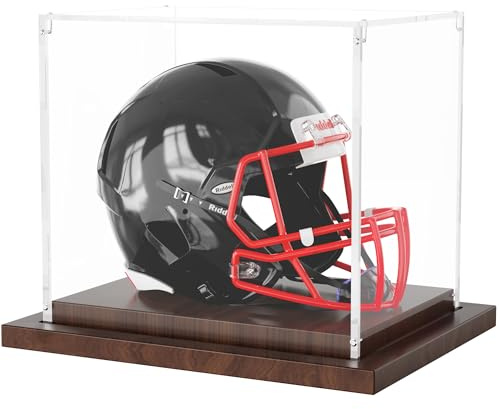 VGMiu Minihelm Vitrine Klar 1/2 Fußballhelm mit Holzsockel | Transparente Acryl-Footballhelm-Schatulle, staubdichte Box für Helme, Sport-Sammlerstücke, Erinnerungsstücke