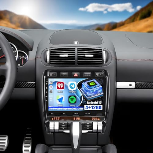 CAMECHO 4+128G 9 Pouces Autoradio pour Porsche Cayenne 2002-2010 avec Caméra de Recul, Android 15 sans Fil Carplay Android Auto Bluetooth Radio avec WiFi GPS FM/RDS + Canbus IPS Écran Tactile