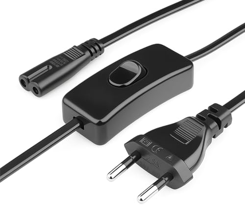 Leloco 2 Stück 1M Euro Netzkabel 2 Polig Stecker Typ C Eurostecker auf C7 Buchse Euro-Stromkabel C7 Kabel mit Stecker und Schalten Kleingerätekabel für PS5, PS4, PS3, Xbox usw Schwarz