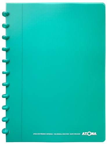Atoma - A4 Ringbuch - 72 abtrennbare Blätter (144 Seiten) mit Rand - Deckblatt aus recyceltem Polypropylen (Türkis - kariert (5x5mm))
