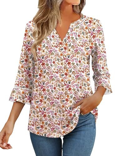 Kistore Womens Tops V Neck Tunic Top 3/4 Sleeve T Shirts Blouse Office Wear | Tops For Women UK, Summer Tops For Women UK, Tunic Tops For Women UK, Curved Hem Office Tunic Tops, Womens Tops Dressy Casual