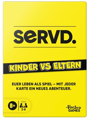 SERVD Kinder vs Eltern Edition – witziges Real-Life Kartenspiel für Familien, Kinder, Teenager, Erwachsene – lustige Aufgaben – 2-6 Spieler – ab 8 Jahren - Deutsche Version