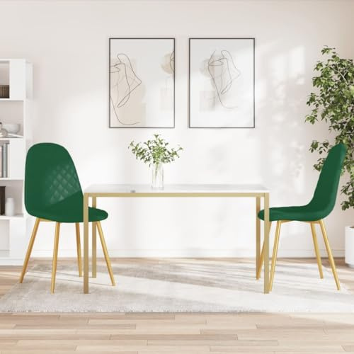 IBUQDDV Lot de 2 chaises de salle à manger en velours vert foncé avec assise et dossier rembourrés, pieds dorés chromés pour plus de stabilité, chaises de cuisine, confortables pour salle à manger et