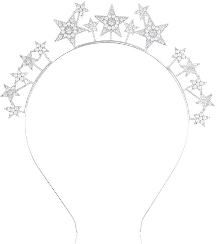 Serre-tête à paillettes en forme d'étoiles argentées pour femme et fille - Serre-tête en cristal - Pour enfants et adultes - Pour carnaval, fête, carnaval, cosplay, Noël