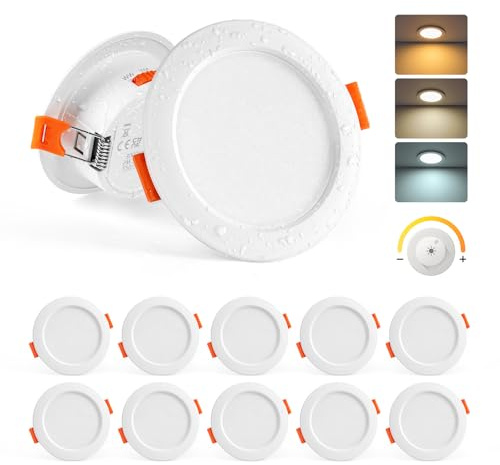Sanyoung Einbaustrahler LED Dimmbar, 5W LED Spots 230V, 3CCT, 10er Set | Warmweiß Neutralweiß Kaltweiß Deckenspots, 65-80mm Lochmaß, 380LM, IP44 Spots Deckenleuchte Einbauleuchten für Badezimmer