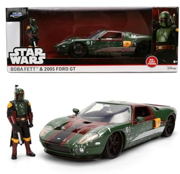 Jada Toys Star Wars Auto Boba Fett – 2005 Ford GT (ca. 19 cm) Modellauto 1:24 aus Metall mit Figur, Motorhaube, Türen & Kofferraum zum Öffnen, Die-Cast, für Kinder & Sammler ab 8 Jahren