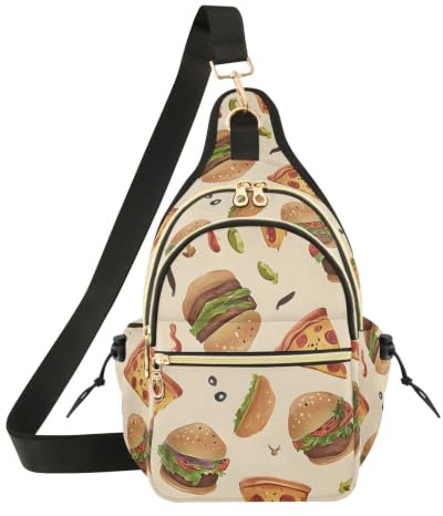 OWFKAY Pizza Hamburger Schultertasche für Damen und Herren, Crossbody-Brusttasche, Diebstahlschutz, Reisen, Wandern