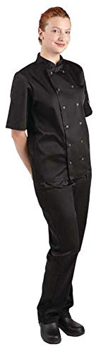 Whites Vegas Unisex Chef Jacket Short Sleeve Black 5XL - Easy Clean, Double-Stitched Restaurant Uniform A439-5XL | Short sleeves provide air circulation while a reversible double-breasted front conceals spills to maintain a clean look.
