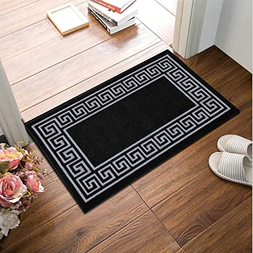 B&B Non Slip Door Mat Super Absorbent Heavy Duty | 40 x 60 cm Machine Washable Doormats for Kitchen and Office Indoor Outdoor Anti Slip Floor Mat - Greeky Rug Black & Grey