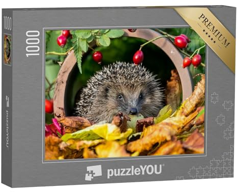 puzzleYOU: Puzzle 1000 Teile „Igel in goldenem Herbstlaub“ – aus der Puzzle-Kollektion Igel, Tiere in Wald & Gebirge
