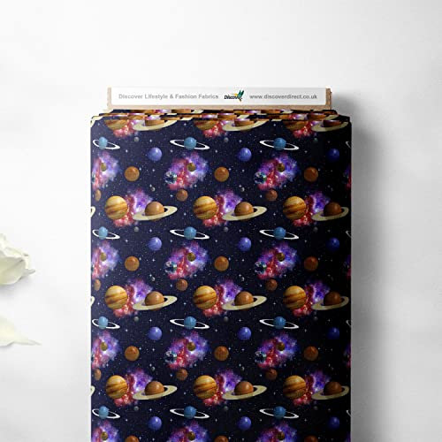 100 % Baumwolle, Weltraum, Galaxie, Umlaufbahn-Design, für Kinder, Basteln, Kleid, hochwertiges Nähmaterial, 140 cm breit (pro halber Meter, Sonne)
