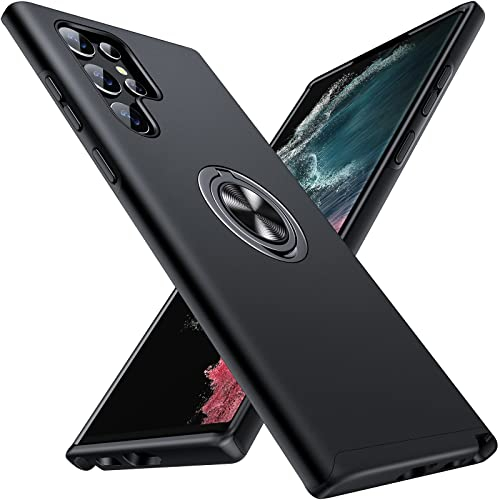 AOUIA für Samsung Galaxy S22 Ultra Hülle, Militärstandard Stoßfest Kratzfestigkeit Rotating Ständer Hülle Kompatibel mit Samsung S22 Ultra 5G, Schwarz