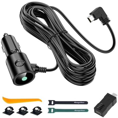 Range Tour Chargeur de Voiture pour caméra de Tableau de Bord, Mini USB et Micro USB, câble d'alimentation Universel pour enregistreurs Conduite Cordon 3,5m 12V/24V vers DC 5V 2A(Interface L)