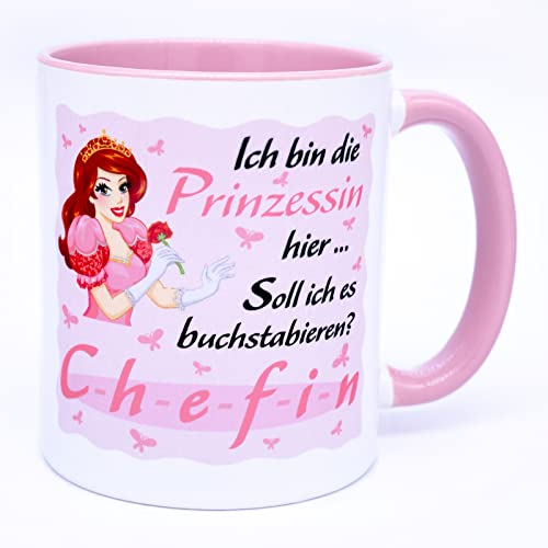 Ich bin die Prinzessin hier Chefin Lustige Tasse mit Spruch Geschenkideen Frau Frauentasse witzige Geschenk Kaffeetasse Kaffeebecher Büro Arbeit Ehefrau Damen Boss Becher Cheftasse Keramik 330 ml