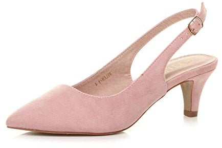 AJVANI Womens Ladies Low Heel 50s Slingback Buckle Pointed Open Back Shoes Size 5 38
