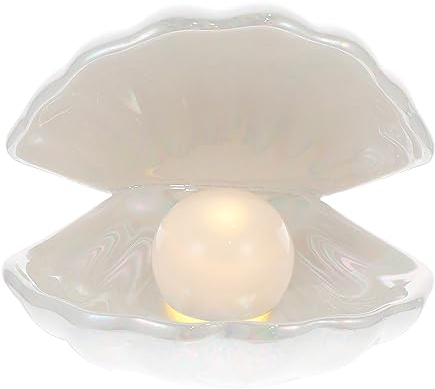 IMIKEYA Weiß Shell Perle Licht LED Lampe Keramik Shell Dekorationen Sommer Strand Muschel Nacht Licht Tropical Schreibtisch Lampe für Schlafzimmer Badezimmer Lesen
