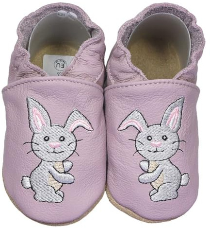 HOBEA-Germany Krabbelschuhe für Jungs und Mädchen in verschiedenen Designs, Modell Schuhe: Hase Pastell lila, Schuhgröße:20/21