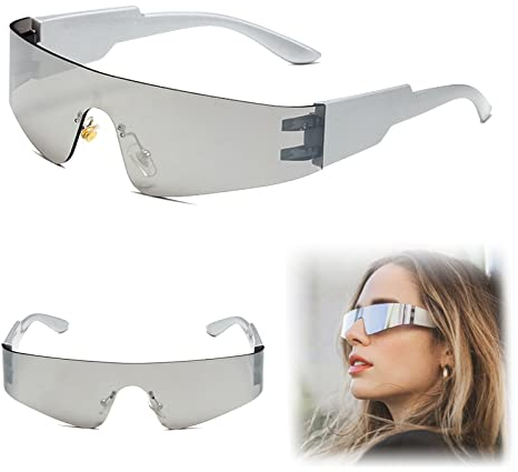 Futuristische Sonnenbrille, Schnelle Brille Rave, Space Brille, 1 Stück Silber Futuristische Brille Hässliche Zyklop Sonnenbrille, Space Brille Alien Brille set, Fun Glasses Rollenspiel Halloween