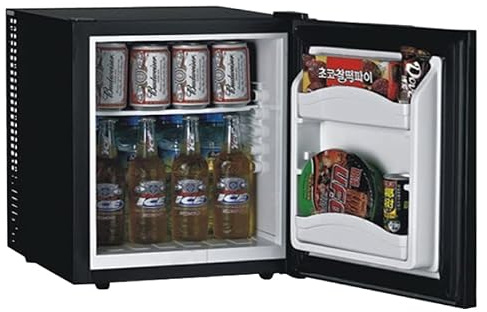 PRESENT-MORE - Mini Frigo Colore Nero con Porta Cieca | 193 kWh/anno - Capacità 30L - 385x420x475 - Mini Frigo Silenzioso con Porta Reversibile e Piano Regolabile - Classe E