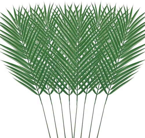 HanYun 8 Stück Künstliche Palmblätter, 63cm Künstliche Tropische Palmblätter Kunstpflanze Groß Areca Palme Künstliche Blätter für Hawaiian Luau Dekor Hochzeit Party Dschungel Deko