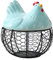 kawehiop Ceramic Hen Ornament With Large Storage Capacity For Metal Chicken Shape Iron Basket Egg Holder, blue