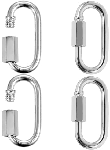 4 Pcs M4 Screw Quick Link, Locking Carabiner Clip, Heavy Duty D Shape Locking Clips, Stainless Steel Screw Quick Link for Outdoor Camping Climbing Fishing Hiking Traveling Accessories