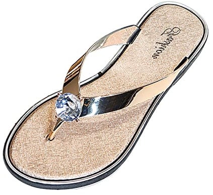 Flip Flops Women's Glitter Elegant Sandals Toe Separator Platform Rhinestone Slippers Flip Flops Mules Women with Footbed Sandals Peeptoes Wedge Heel Summer Shoes Evening Shoes, Rose Gold, 8 UK