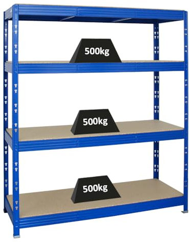 PROREGAL Profi Schwerlastregal Rhino BREIT blau HxBxT 180x160x60cm Fachlast 500kg 4X Spanplatten-Ebenen 16mm Garagenregal, Lagerregal, Steckregal, Weitspannregal