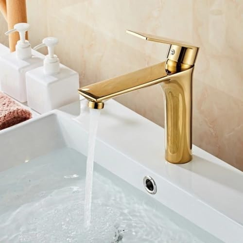 Robinet mitigeur de lavabo de salle de bain en laiton massif cascade or brossé noir mat chromé robinet mitigeur de lavabo (doré court)