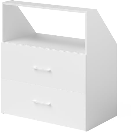 Bellamio Dachschrägenregal mit Schubladen Aland Wandregal, Bücherregal, Regal mit 2 Schubladen für Dachschrägen mit 1 Abstellfläche in weiß, 100 x 90 x 52 cm