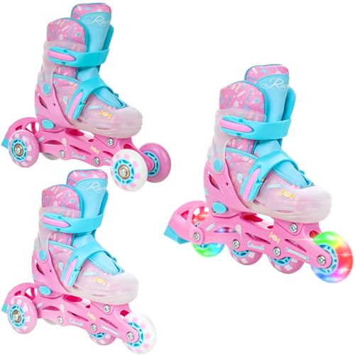 RAVEN 3in1 Inline Skates Triskates Rollschuhe Inliner für Kinder Mädchen verstellbar (Caramell, 30-33 (18,5cm-20,5cm))