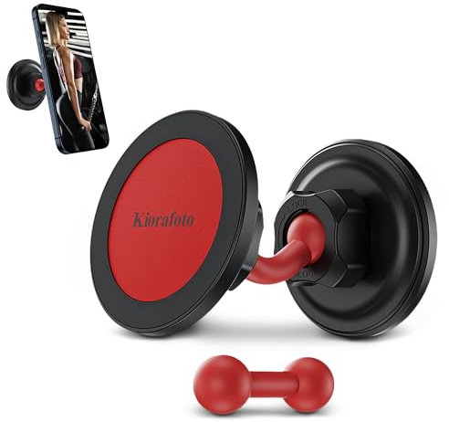 Dual Magnetic Phone Holder for MagSafe,360 Rotation Gym Magnetic Phone Holder Mount,Hands Free Gym Cell Phone Holder with Double Sided Magnet for All Types of Phone(with Angled Arm Replacement) - RED