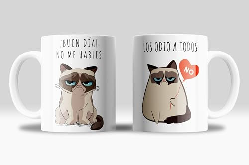 newseny Tazza divertente con bordo frase: Lavoro duro per far vivere meglio il mio gatto - Tazza gatti divertenti da 350 ml - Tazza regalo umorismo sarcastico (non parlarmi buongiorno)