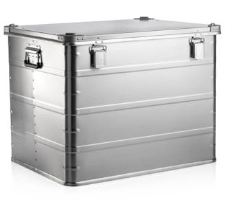 GUARDIQUE AluVault 240L – Alubox mit Deckel, Aluminium Aufbewahrungsbox, Alukiste, Spritzwassergeschützt, Staubdicht, Stapelbar - Transportbox mit Federgriffen für Werkzeug und Ausrüstung, Silber
