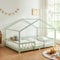 [en.casa] Kinderbett Treviolo Hausbett 120 x 200 cm Holzbett für Kinder mit Rausfallschutz Bettgestell mit Lattenrost Kiefernholz Mintgrün