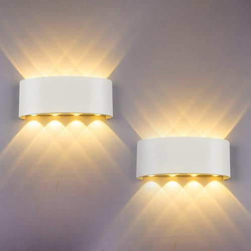 HYDONG 2 Stück LED Wandleuchte Innen 8W Weiss Modern Wandlampe Licht Up Down Leuchten Aluminium Wandlicht Wand Wandbeleuchtung für Wohnzimmer Schlafzimmer Treppenhaus Flur, Warmweiß