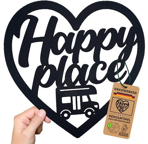 Happy place Schriftzug - Wohnmobil Deko Innen Aufkleber - Womo Zubehör - Camper Dekoration - Camping Wand Schild - Wohnmobilausstattung - Wohnwagen Wandsticker aus Kunststoff