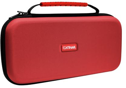 GXTrust 1251RB Pochette pour Nintendo Switch 2, Étui Switch avec Conception Antichoc, Poignée, Espace pour 4 Joy-Cons, Housse avec Pochette pour Dragonnes et 12 Jeux, Rouge / Bleu